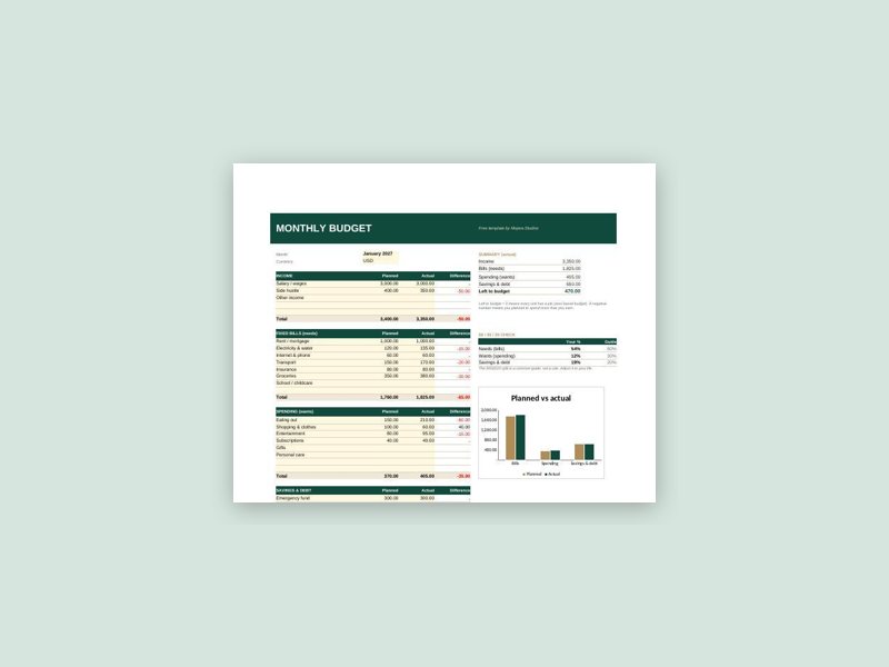 Free Monthly Budget Template preview